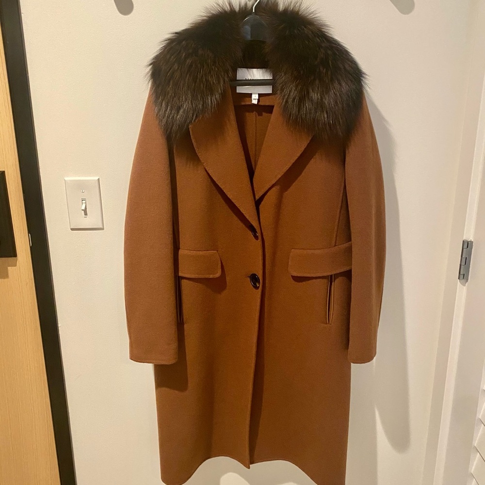 Derek Lam 10 Crosby Wool Coat w/ Genuine Fox Fur